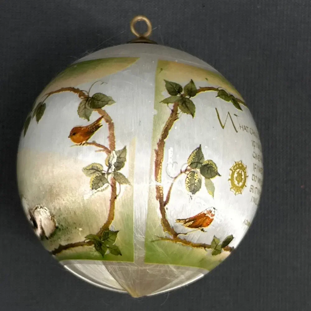 VTG Silk Christmas Ornament Baby deer Shepherd lamb Scenic American Legion 80s